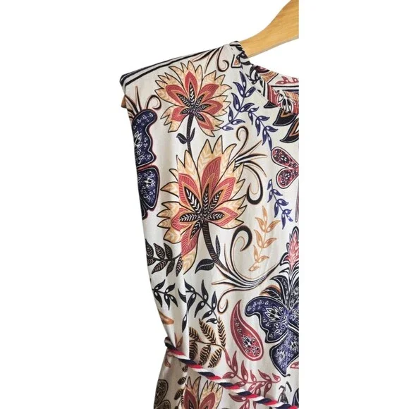 Farm Rio Paisley Print Midi Dress Medium Belted Tassel Side Slits 100% Cotton - Picture 2 of 10